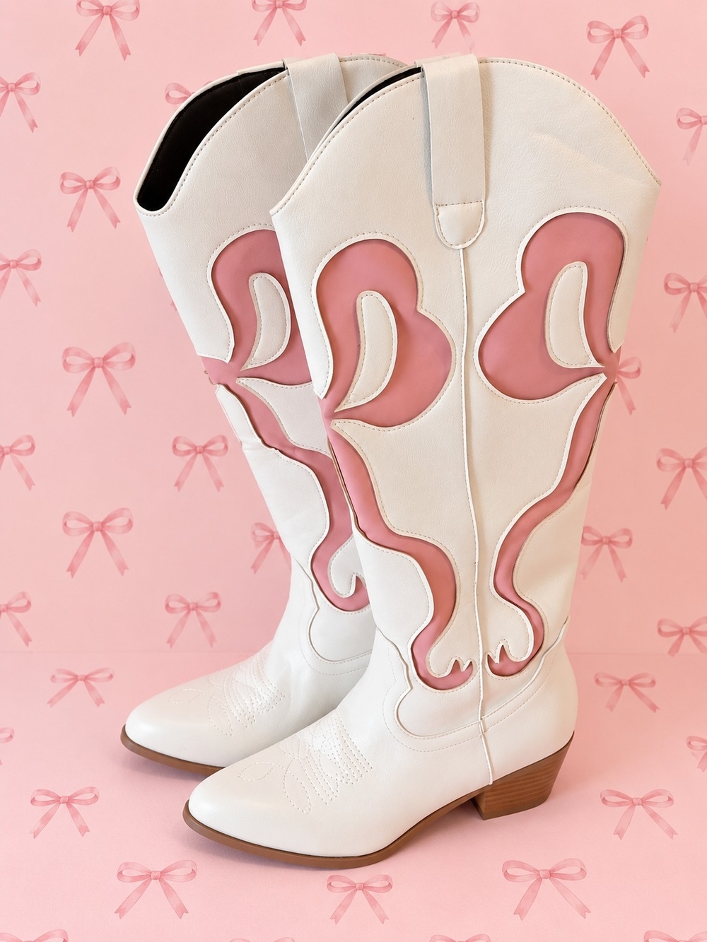 Darling White and Pink Women's Western Knee-High Boots Only Worn Once Size 8